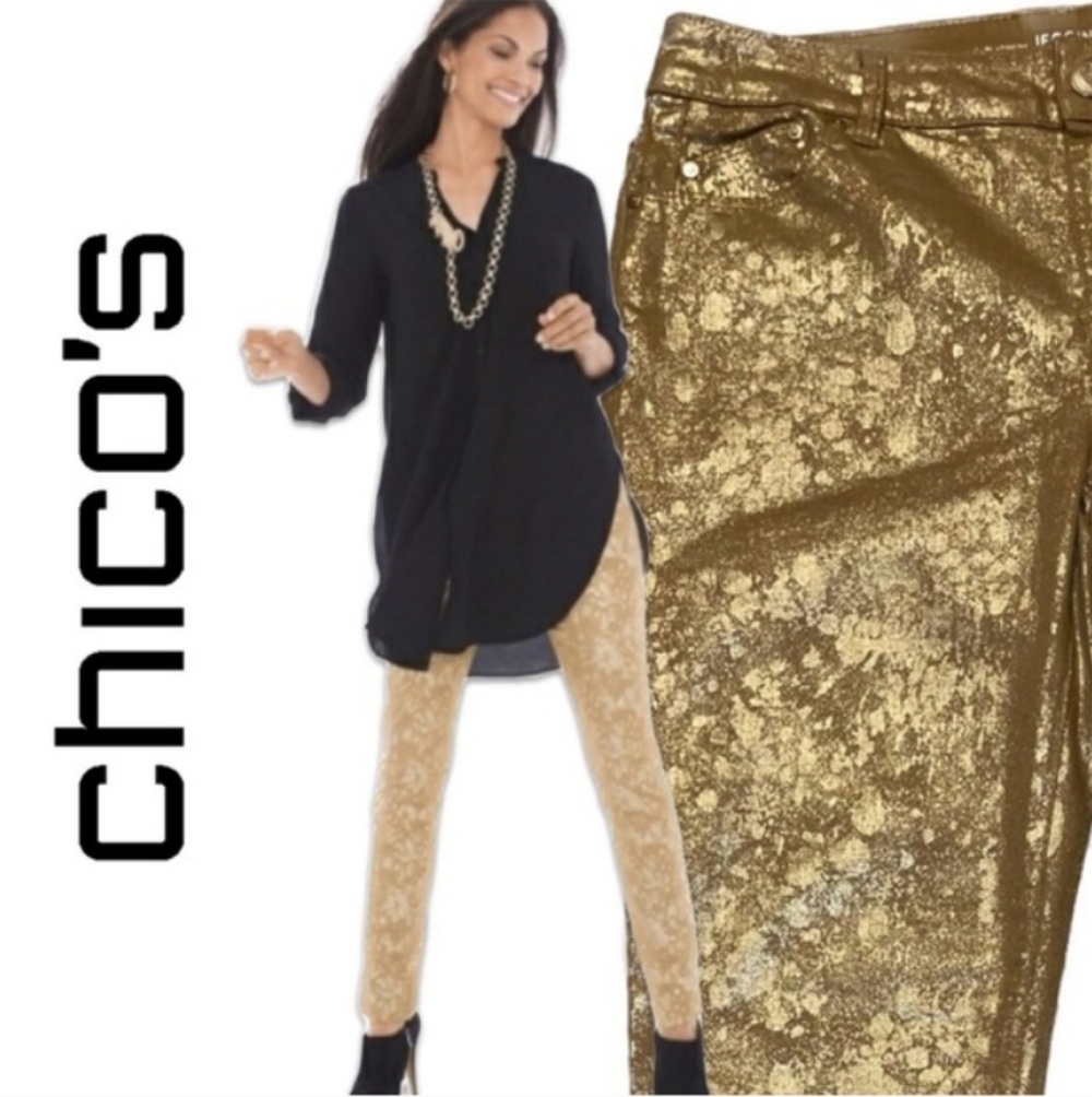 CHICO’S Gold Jeggings, Sz 1.5, US Sz 10, 30" Inseam